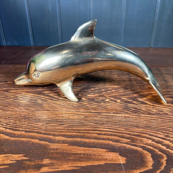 Vintage Brass Dolphin Figurine Nautical Coastal Decor for Shelf Display - Picture 6 of 17